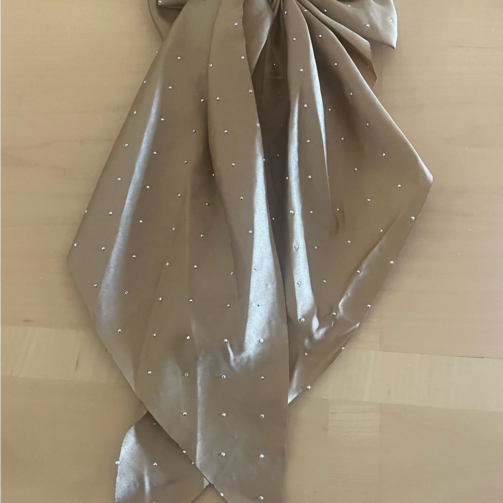 Brown Satin Bow Hair Clip with Rhinestones - Picture 2 of 2